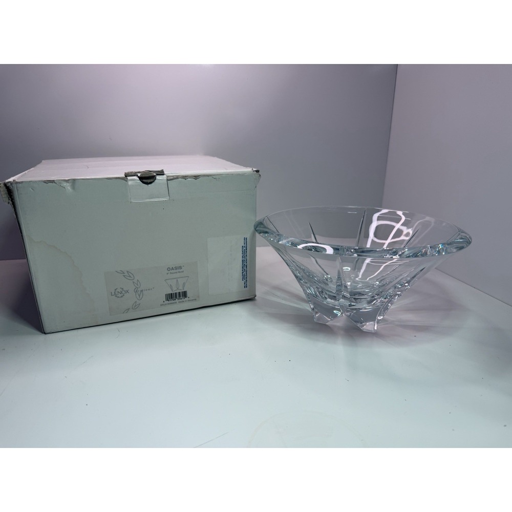 Lenox Ovations Oasis  9"w Bowl Modern‎ Hand Cut Crystal 4.5"h Heavy Slovenia Vtg